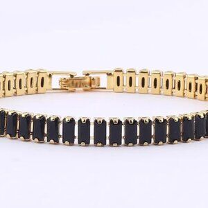 BLACK CUBIC ZIRCONIA BUCKLE CLASP GOLD PLATE BRACELET
